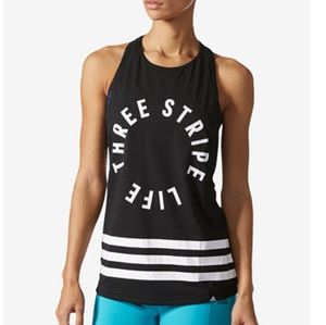 Grey and Blue Adidas 3 Stripe Life Tank